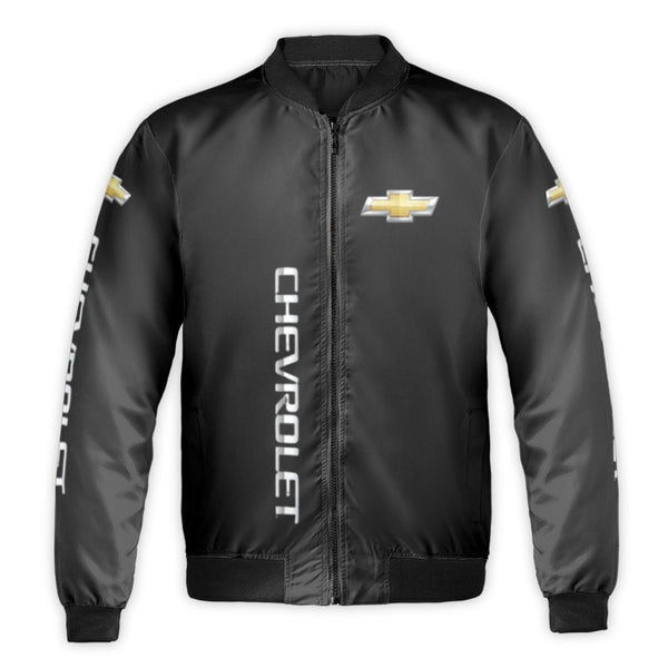 Chevrolet Bomber Jacket | Classic Gold Bowtie Logo Design | Durable Nylon Windproof Outer | Premium Automotive Gift for Muscl