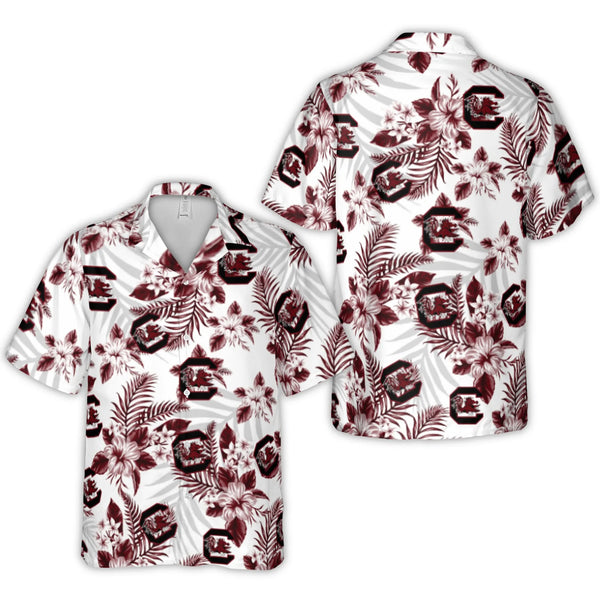 South Carolina Gamecocks Hawaiian Shirt | Tropical Floral Logo Print | Premium Woven Polyester | NCAA College Football Gift f