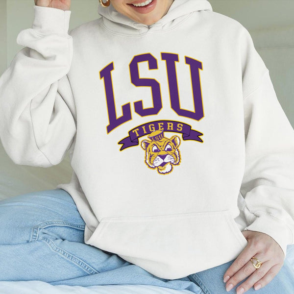 LSU Tigers Hoodie | Retro College Football Logo Graphic | Premium Cotton Blend Sweatshirt | Unisex Game Day Apparel Gift