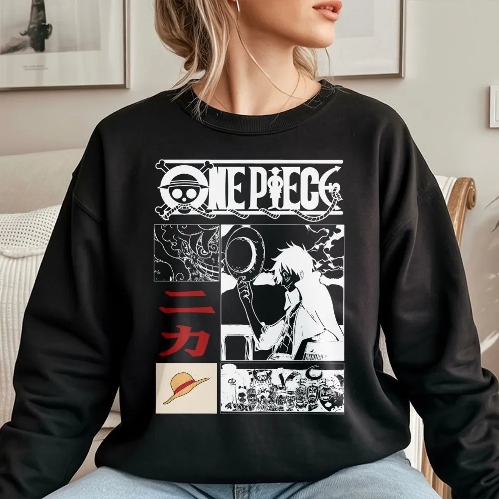 One Piece Anime Sweatshirt | Luffy Gear 5 Nika Graphic Print | Cotton Polyester Blend | Unisex Fan Gift & Streetwear
