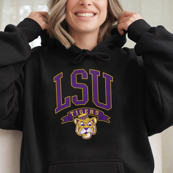 LSU Tigers Hoodie | Retro College Football Logo Graphic | Premium Cotton Blend Sweatshirt | Unisex Game Day Apparel Gift