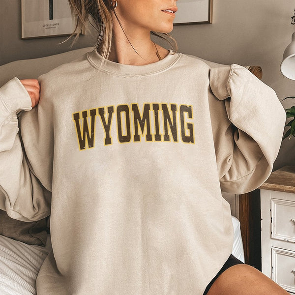 Wyoming Sweatshirt | Vintage Collegiate Lettering | Premium Cotton Blend Crewneck | Unisex Wyoming State Pride Gift for Stude