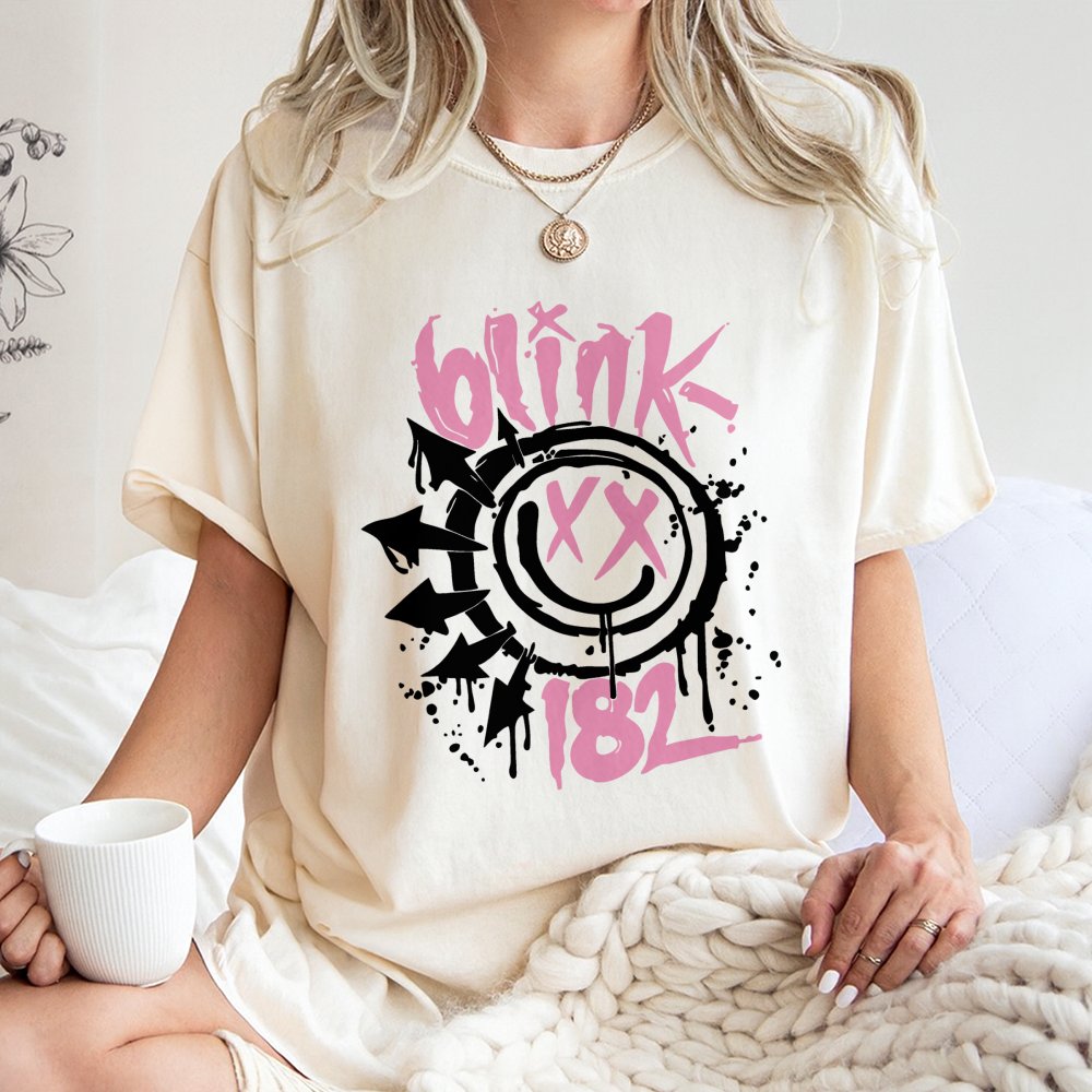 Blink-182 Smiley Face T-Shirt | Retro Pop-Punk Music Graphic Tee | 100% Soft Cotton Premium Quality | Unisex Band Merch for R