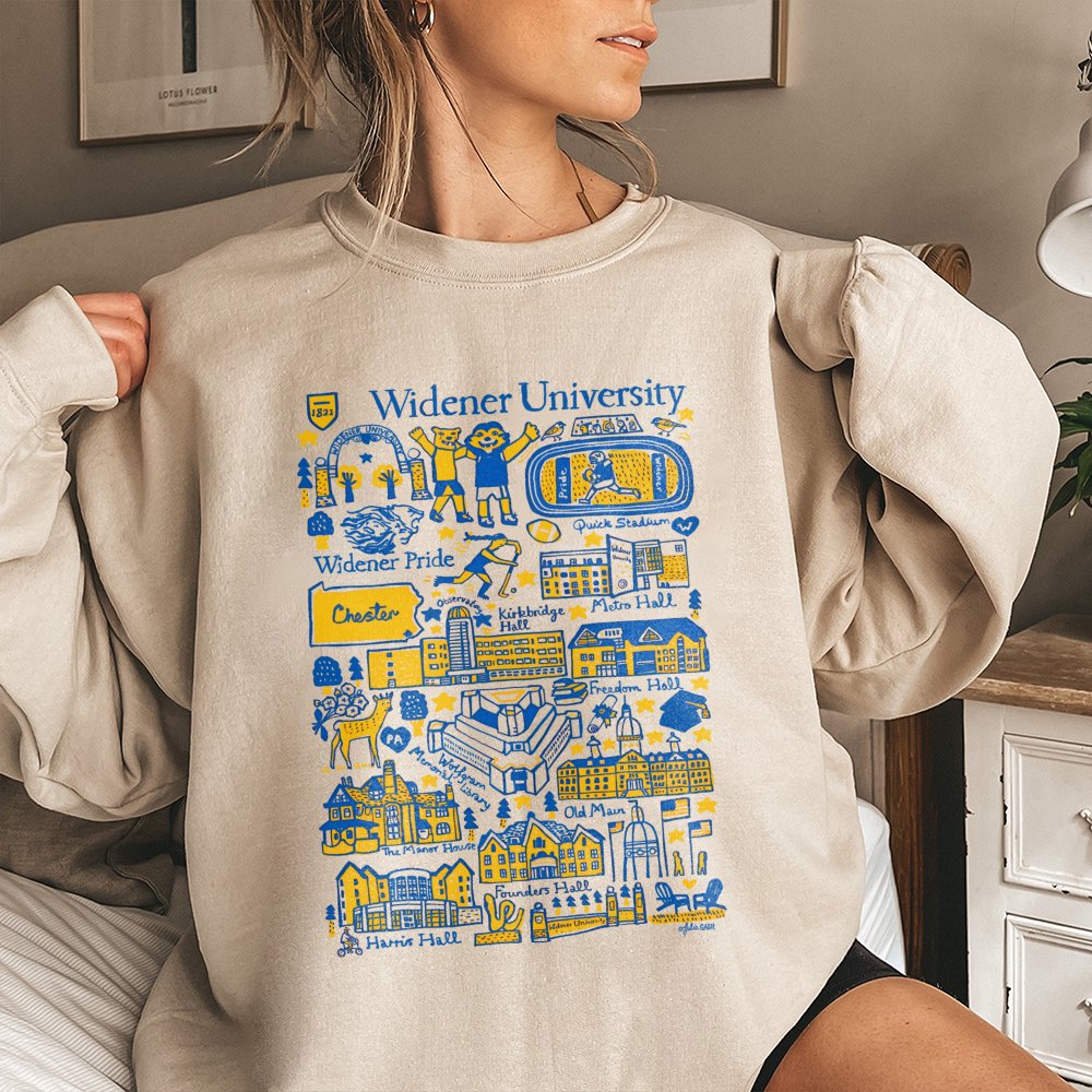 Widener University Sweatshirt | Campus Map Hand-Drawn Illustration | Premium Cotton-Blend Fleece | Alumni Gift & Student Appa