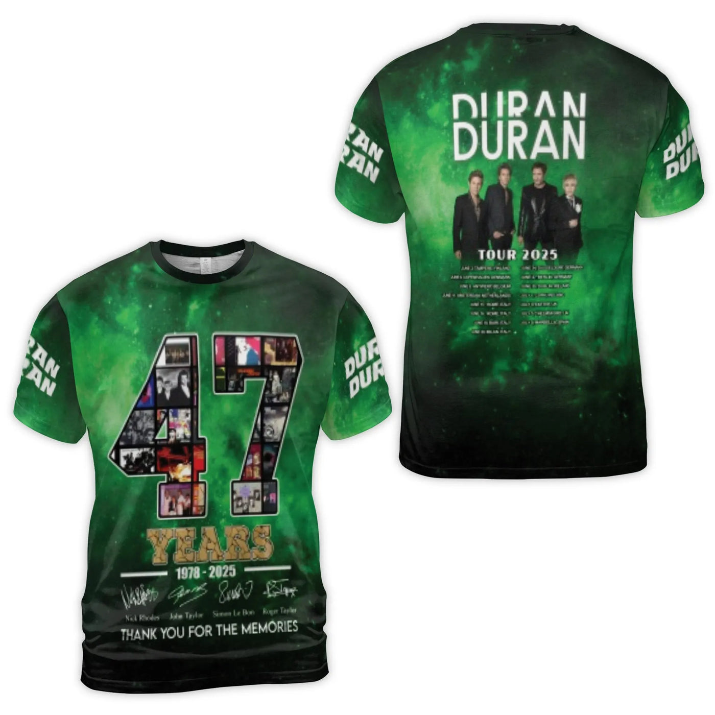Duran Duran 47th Anniversary 3D Graphic T-Shirt | 1978-2025 Tour Commemorative Print | Premium Polyester Blend | Band Fan Gif