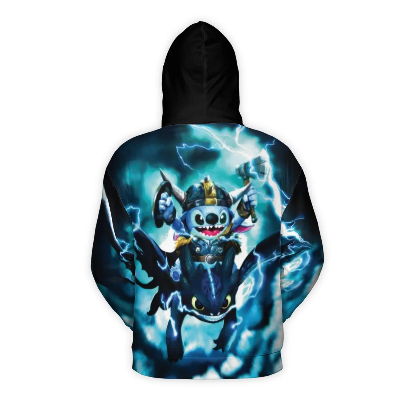 Alien Blue Character Viking Hoodie | Thunder Storm Graphic 3D Print | Premium Polyester Fleece | Unisex Pop Culture Fantasy G