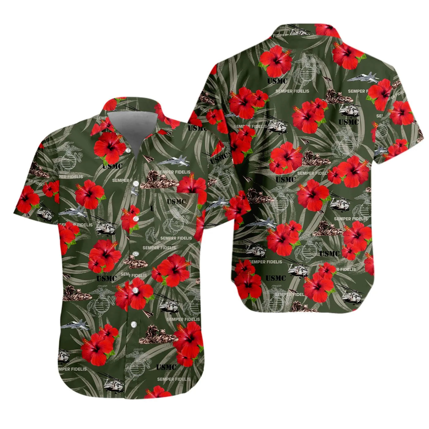 Marines Hawaiian Shirt | Semper Fi Tropical Floral Print | Lightweight Summer Button Down | Military Veteran Gift for Him