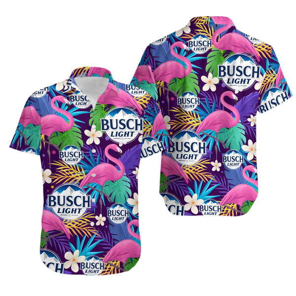 Busch Light Flamingo Hawaiian Shirt | Tropical Beer Logo Print | Premium Lightweight Polyester | Summer Beach Party Gift for 