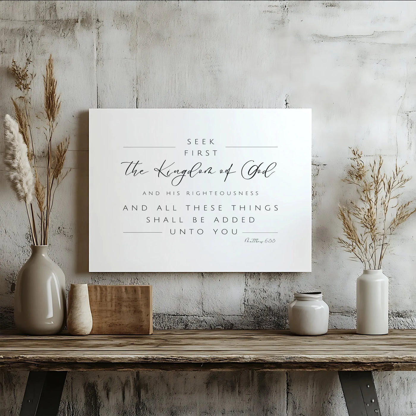 Bible Verse Canvas Print | Seek First The Kingdom of God Matthew 6:33 | Premium Gallery Wrap | Modern Scripture Home Decor Gi