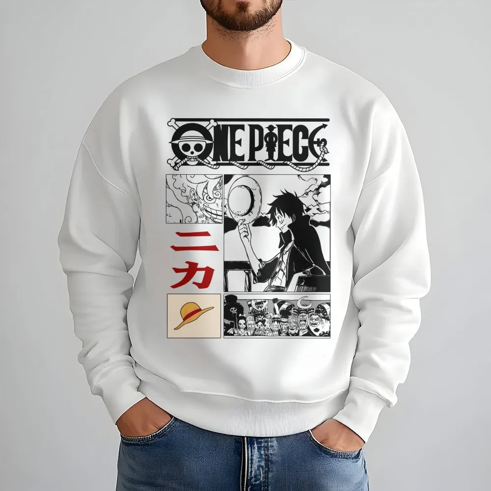 One Piece Anime Sweatshirt | Luffy Gear 5 Nika Graphic Print | Cotton Polyester Blend | Unisex Fan Gift & Streetwear