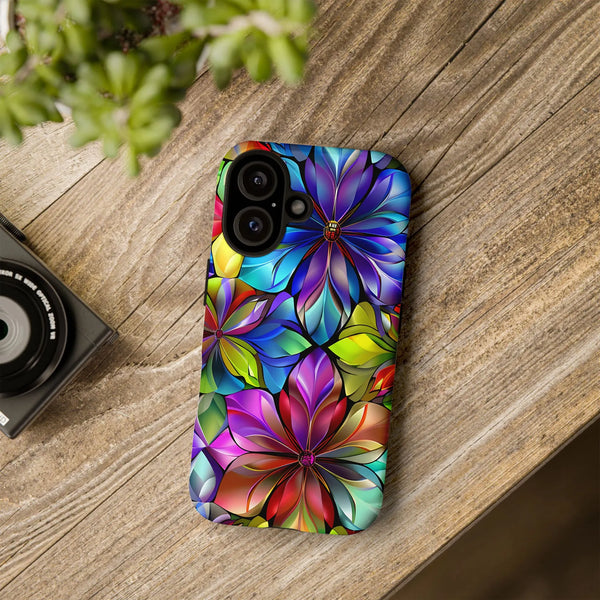 Stained Glass Floral iPhone Case | Vibrant Abstract Flower Design | Dual-Layer Polycarbonate & TPU | Protective Premium Gift 