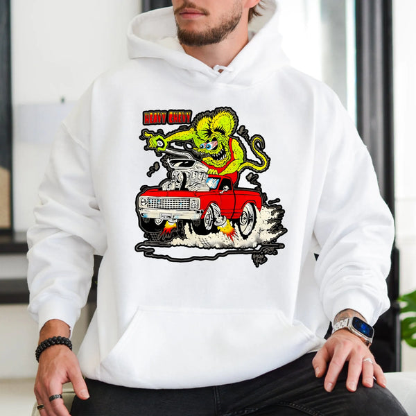 Hot Rod Monster Hoodie | Ed Roth Style Heavy Chevy Graphic | Premium Cotton Blend | Gift For Classic Car Enthusiasts And Hot 