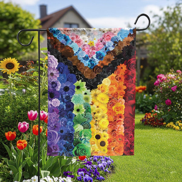Floral Progress Pride Garden Flag | Vibrant Rainbow Flower Collage Yard Decor | Weather-Resistant Premium Polyester | Inclusi