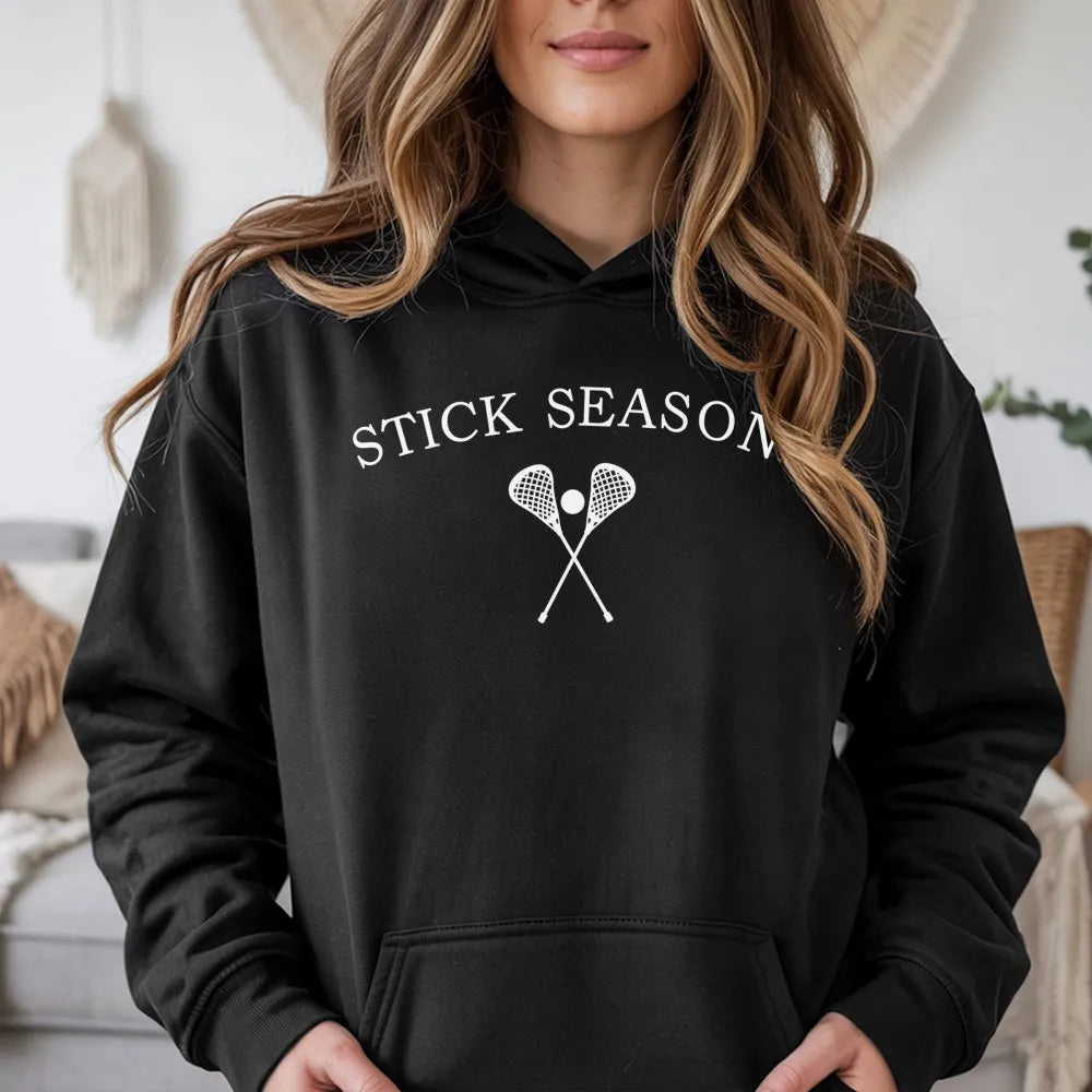 Stick Season Lacrosse Hoodie | Crossed Lacrosse Sticks Graphic | Premium Cotton Blend | Gift for Lacrosse Player or Lacrosse 