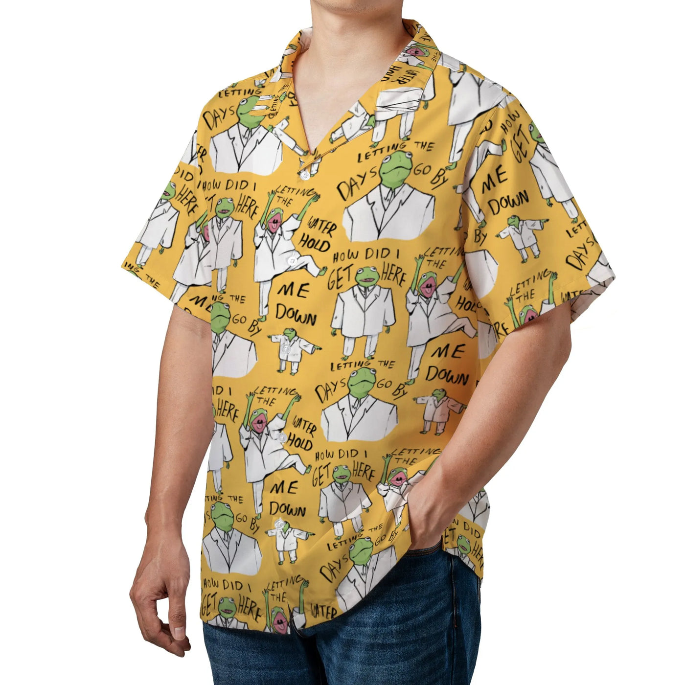 Once in a Lifetime Hawaiian Shirt | David Byrne Frog All Over Print | Premium Woven Polyester | Gift for Talking Heads Fan