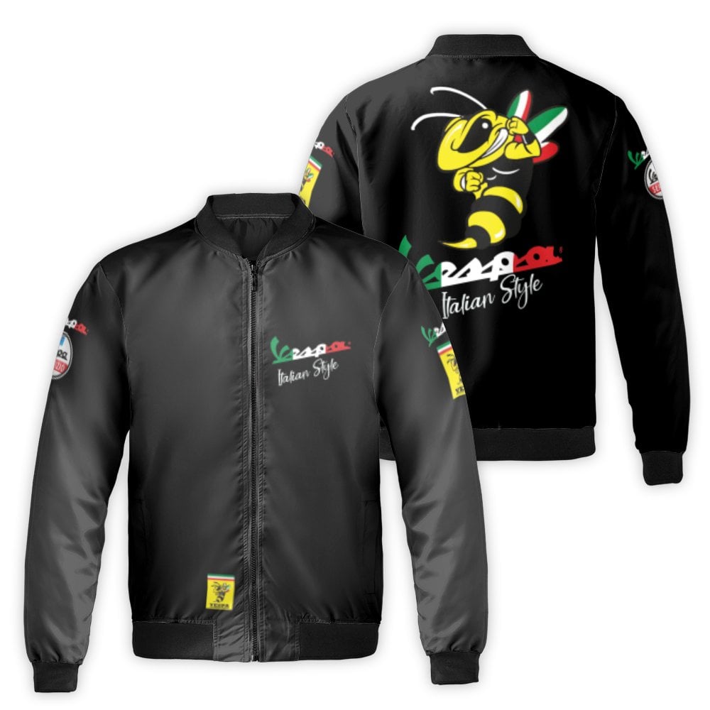 Italian Style Scooter Bomber Jacket | Wasp Mascot & Flag Graphic | Durable Nylon Outerwear | Unisex Streetwear Gift for Motor