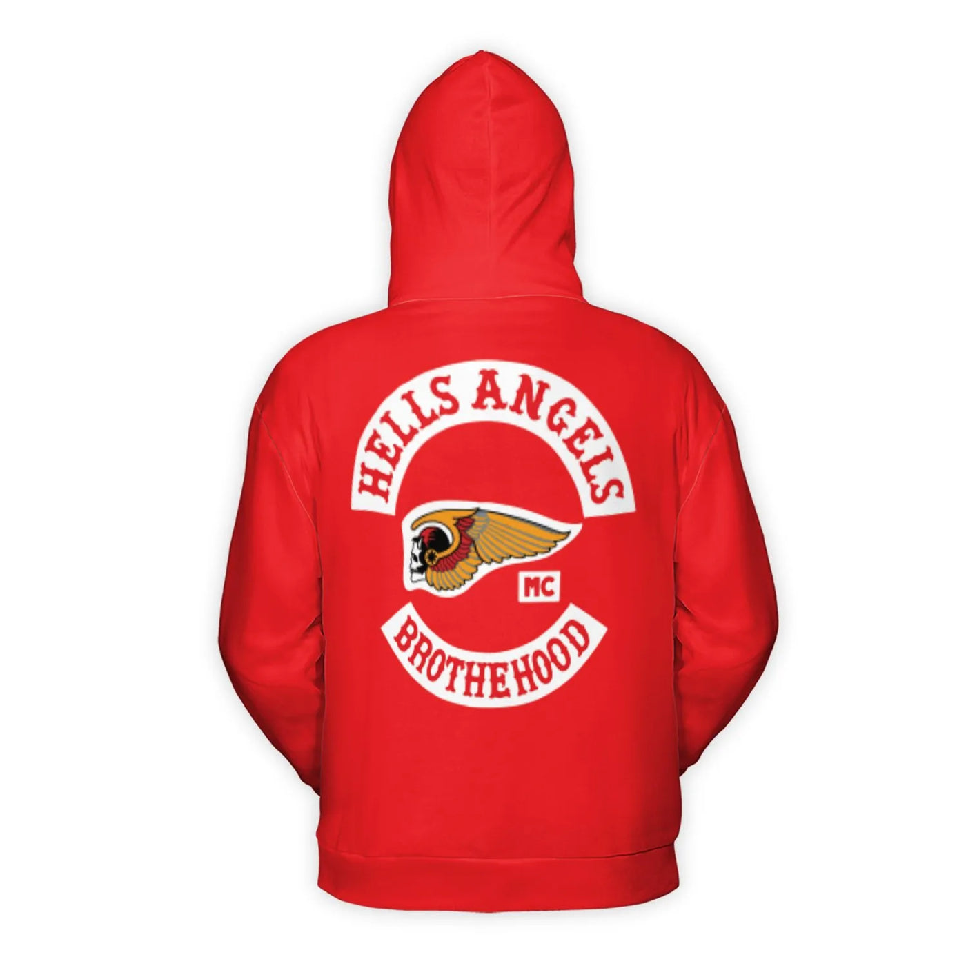 Biker Graphic Hoodie | Red Death Head Wings Logo | Premium Polyester Fleece | Unisex Casual Pullover Gift