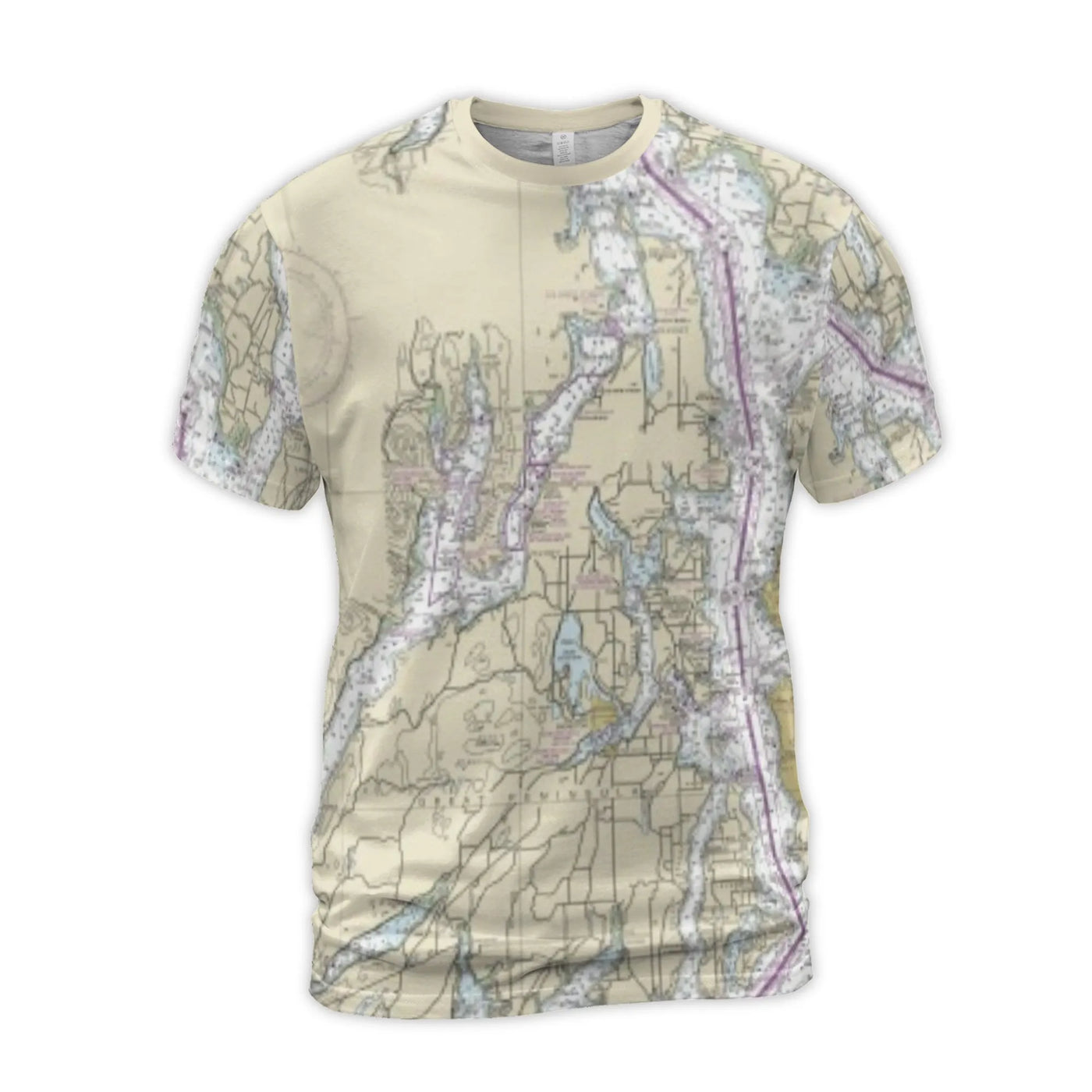 Nautical Chart T-Shirt | Vintage Maritime Map All-Over Print | Premium Poly-Spandex Jersey | Gift For Sailors And Ocean Lover