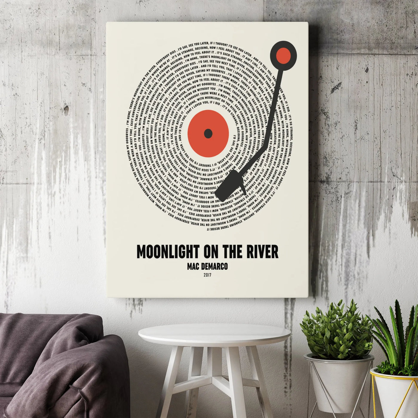 Mac DeMarco Moonlight On The River Lyrics Canvas | Vinyl Record Wall Art Print | Premium 1.25 Inch Gallery Wrap | Music Lover