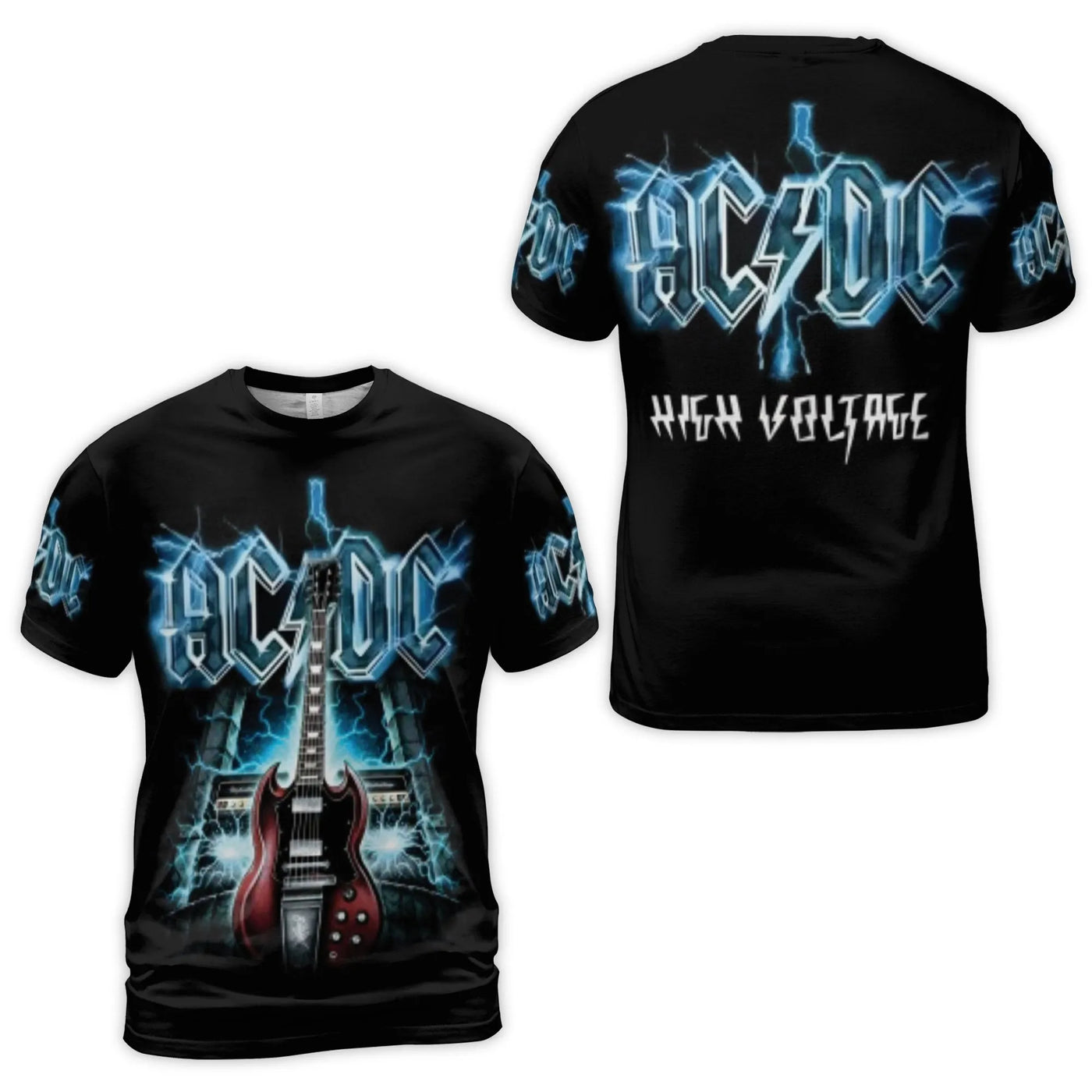 Hard Rock Band Graphic T-Shirt | Electric Guitar Lightning Print | Premium Polyester Blend Jersey | Music Fan Gift Idea