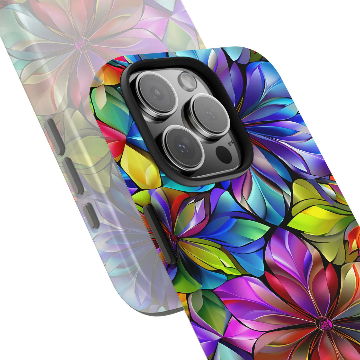 Stained Glass Floral iPhone Case | Vibrant Abstract Flower Design | Dual-Layer Polycarbonate & TPU | Protective Premium Gift 
