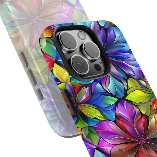 Stained Glass Floral iPhone Case | Vibrant Abstract Flower Design | Dual-Layer Polycarbonate & TPU | Protective Premium Gift 