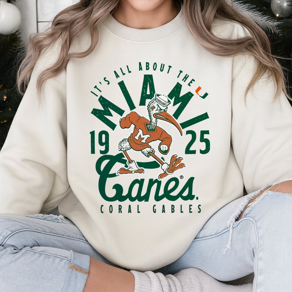 Miami Hurricanes Mascot Sweatshirt | Vintage Retro College Sports Design | Premium Cotton Blend Crewneck | Unisex Gift For Fo