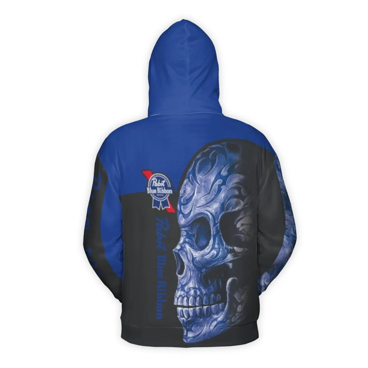 Pabst Blue Ribbon Hoodie | Ornate Skull Graphic 3D Print | Premium Polyester Brushed Fleece | Limited Edition Beer Lover Gift