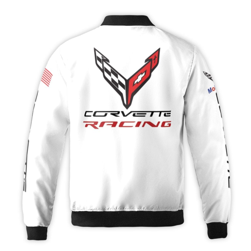 Corvette Racing Bomber Jacket | Chevrolet Sports Car Graphic | Durable Nylon Streetwear | Gift for Auto Enthusiasts