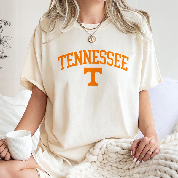 Tennessee T Logo T-Shirt | Retro Arch Text Graphic | 100% Cotton Premium Quality | State Pride Gift for Sports Fans