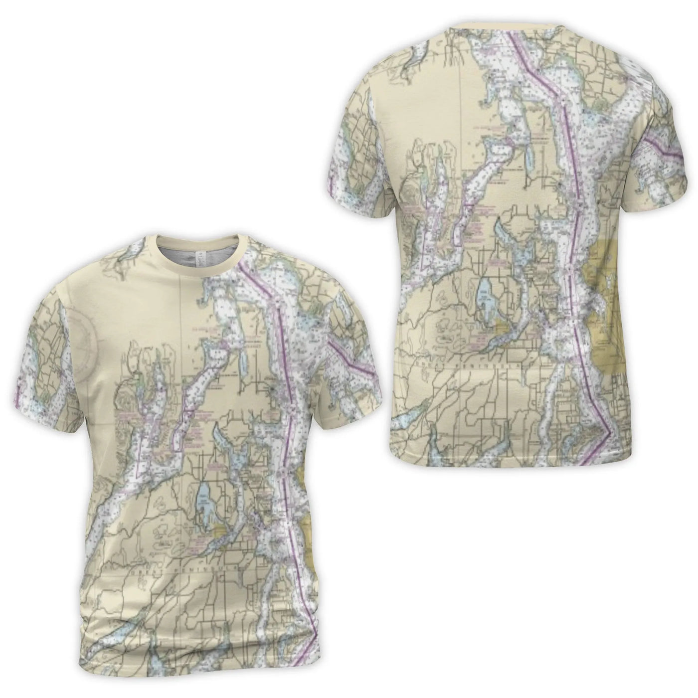 Nautical Chart T-Shirt | Vintage Maritime Map All-Over Print | Premium Poly-Spandex Jersey | Gift For Sailors And Ocean Lover