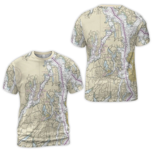 Nautical Chart T-Shirt | Vintage Maritime Map All-Over Print | Premium Poly-Spandex Jersey | Gift For Sailors And Ocean Lover