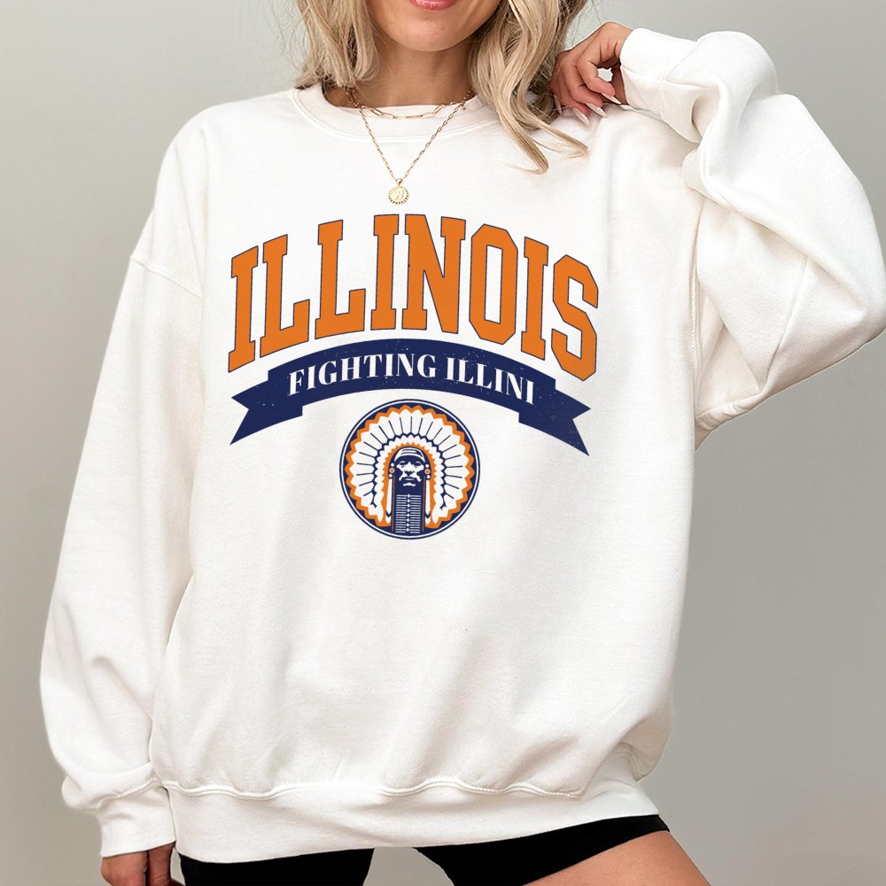Illinois Fighting Illini Sweatshirt | Vintage Style College Football Crewneck | Premium Cotton Blend | Gift For Alumni Fans M