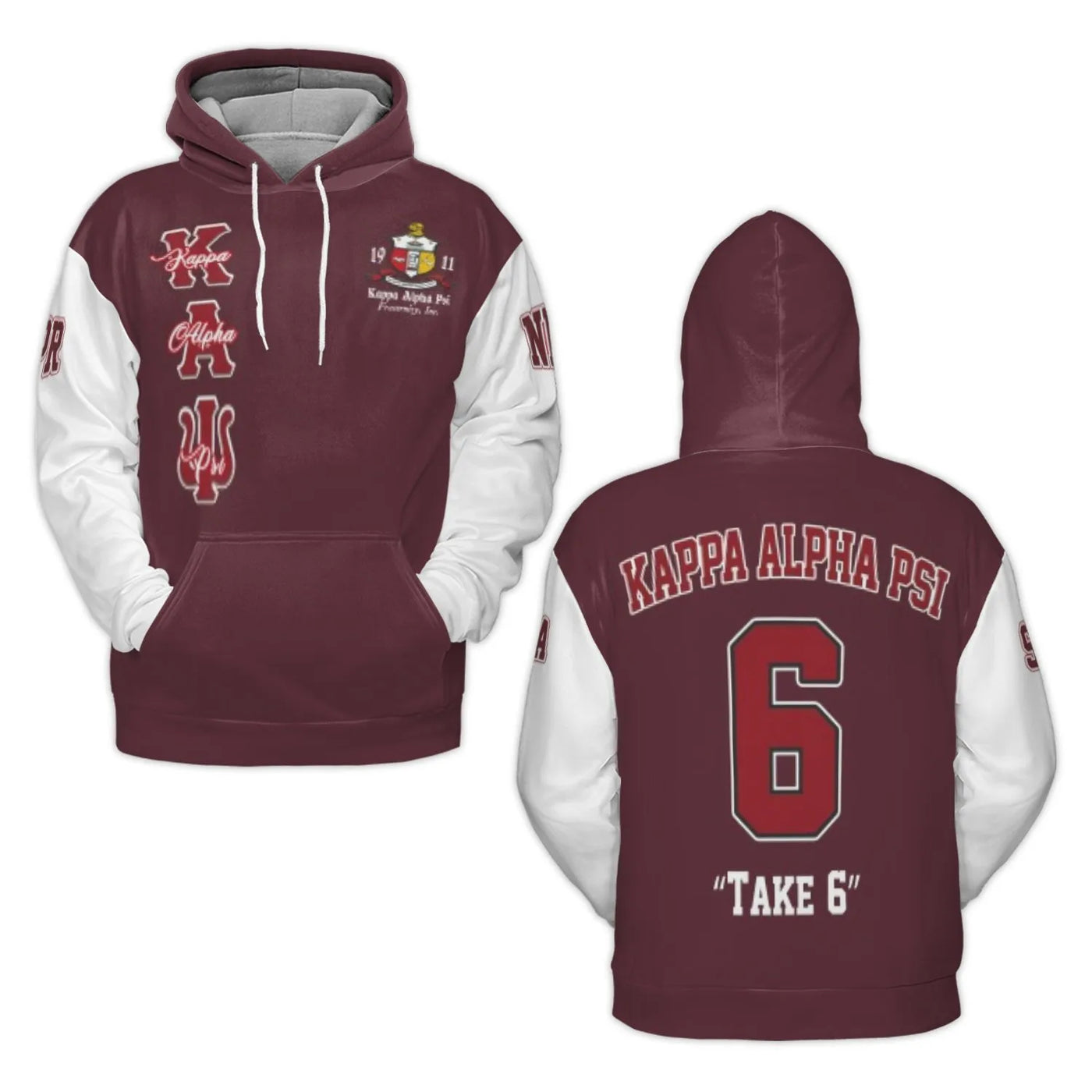 Kappa Alpha Psi 3D Hoodie | Take 6 Greek Letter Graphic | Premium Brushed Fleece Pullover | Fraternity Anniversary Gift For B