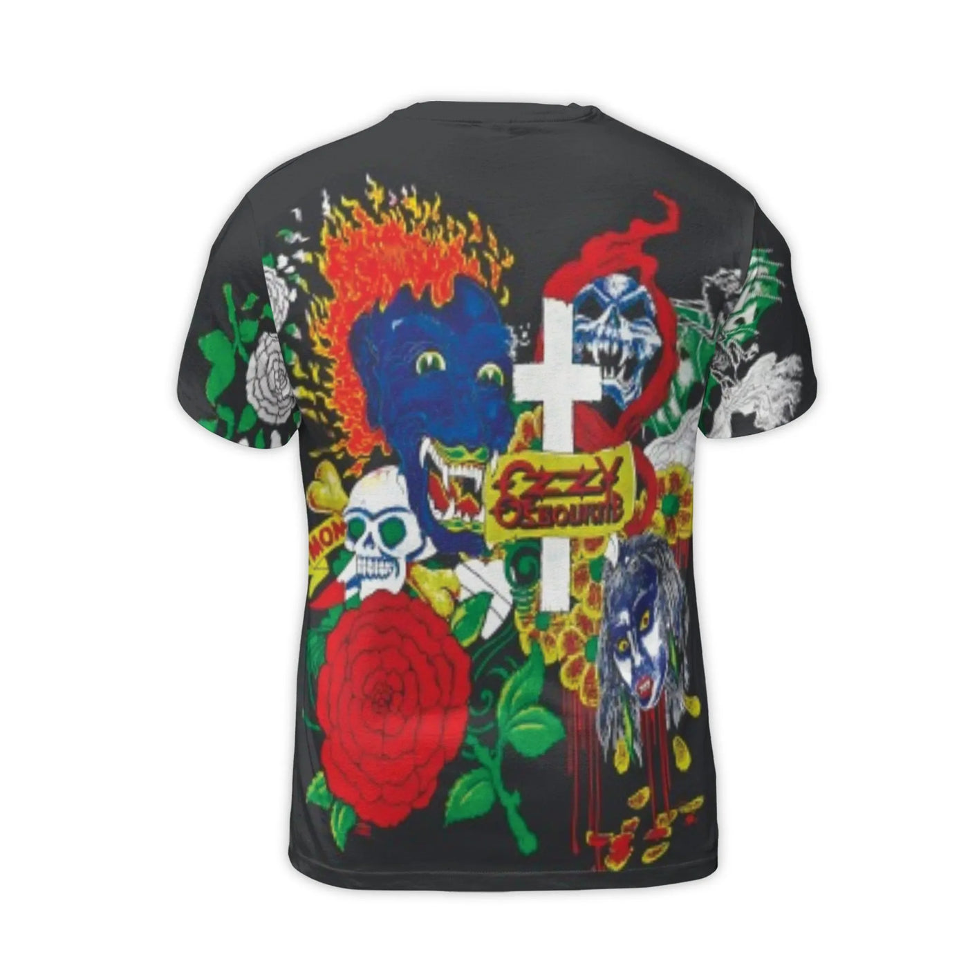 Ozzy Osbourne 3D T-Shirt | All-Over Print Skull and Rose Graphic | Premium Polyester Spandex | Gift for Heavy Metal Music Fan