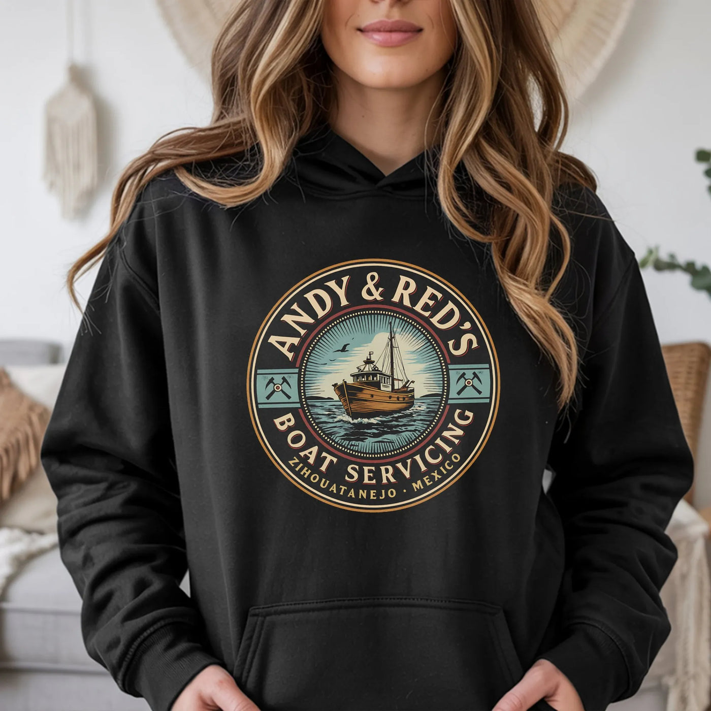 Andy & Red’s Boat Servicing Hoodie | Zihuatanejo Mexico Graphic | Premium Cotton Blend | Shawshank Redemption Inspired Movie 