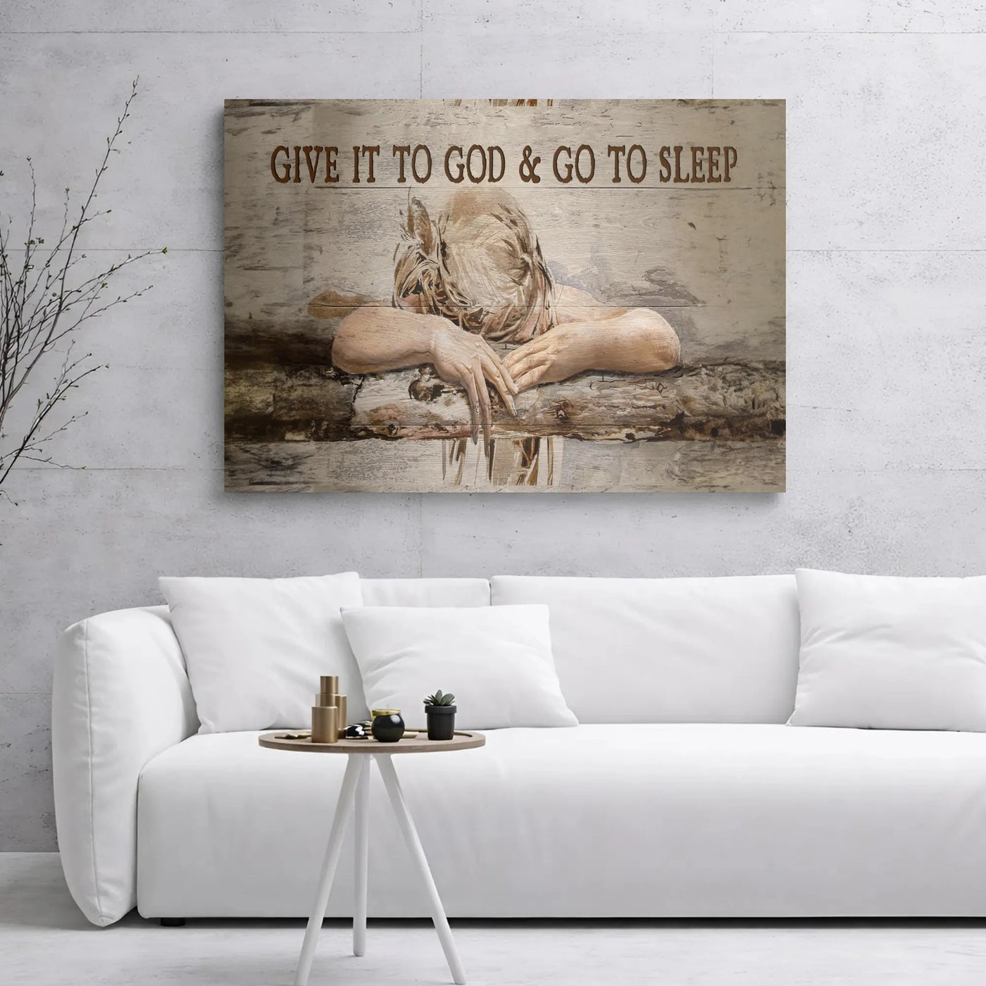 Give It To God & Go To Sleep Canvas Art | Resting Woman Faith Wall Decor | 1.25" Thick Premium Gallery Wrap | Inspirational C