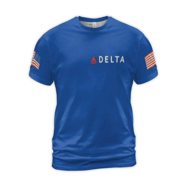 Delta Air Lines Fleet T-Shirt | 3D Graphic Airplane Print & US Flag | Premium Polyester Jersey | Aviation Enthusiast Gift