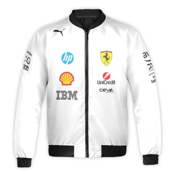 Ferrari F1 Racing Bomber Jacket | Team Sponsor Logo Print Streetwear | Durable Nylon Shell | Premium Formula 1 Fan Apparel Gi