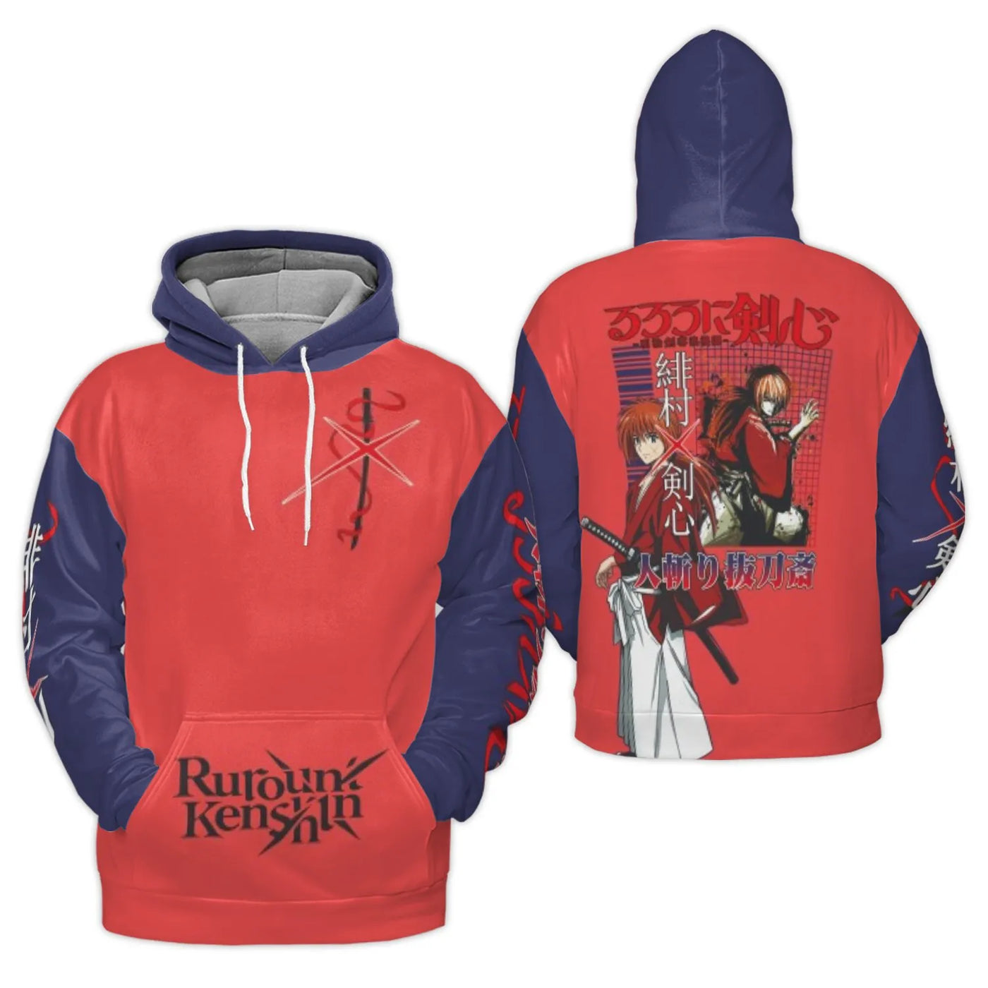 Rurouni Kenshin Anime Hoodie | Himura Kenshin Samurai X Graphic Print | Premium Brushed Fleece Pullover | Unisex Otaku Gift F