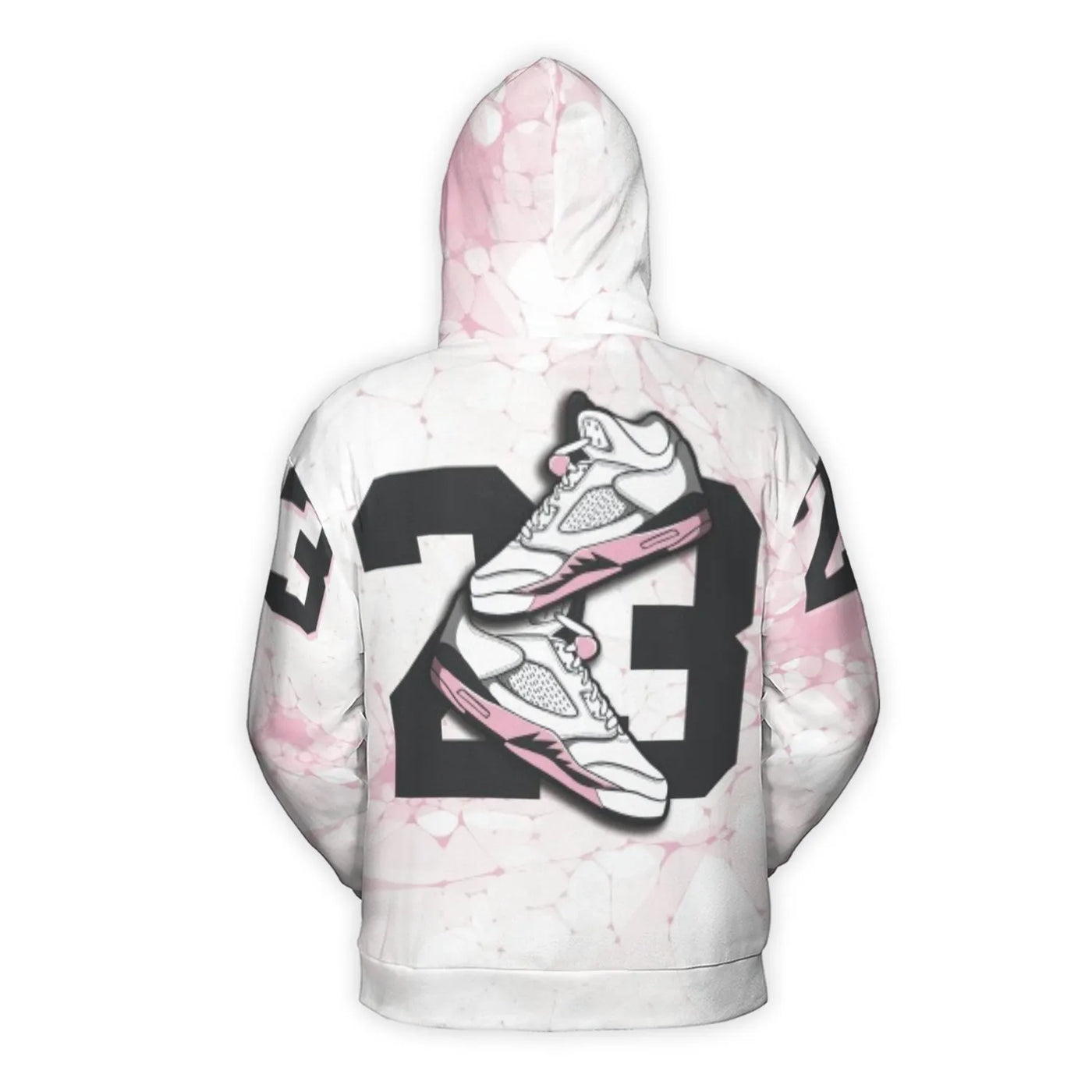 Number 23 Sneaker Hoodie | Pink Marble Graphic Art | Premium Polyester Fleece Pullover | Streetwear Gift for Basketball Fans