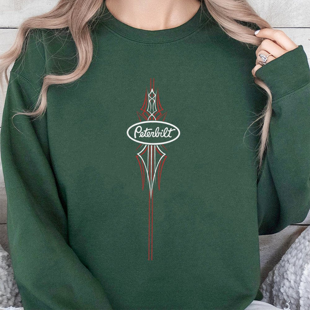 Peterbilt Truck Sweatshirt | Vintage Pinstripe Logo Graphic | Premium Cotton Blend | Gift for Truck Driver and Semi Truck Ent
