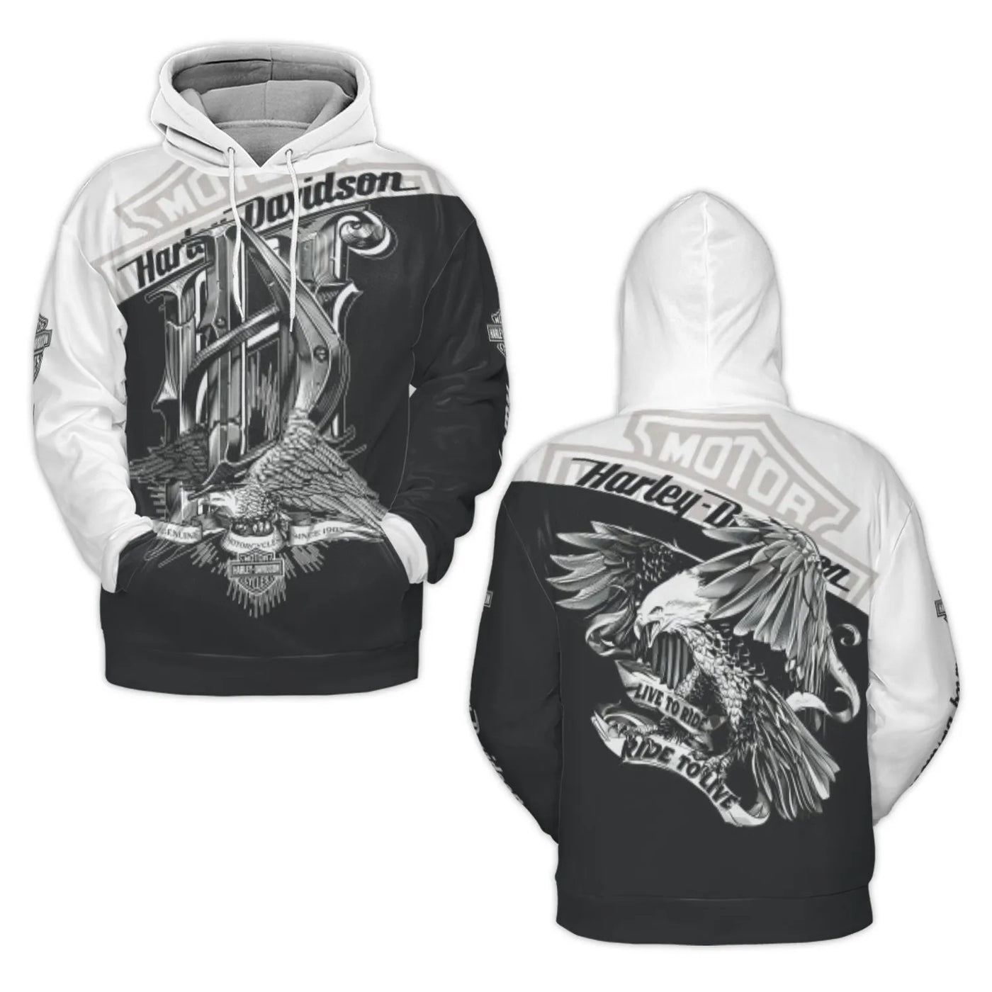 Motorcycle Eagle 3D Hoodie | Live To Ride Graphic Pullover | Premium All-Over Print Fleece | Biker Gift For Men And Women