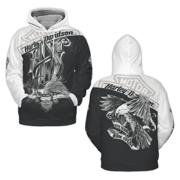 Motorcycle Eagle 3D Hoodie | Live To Ride Graphic Pullover | Premium All-Over Print Fleece | Biker Gift For Men And Women