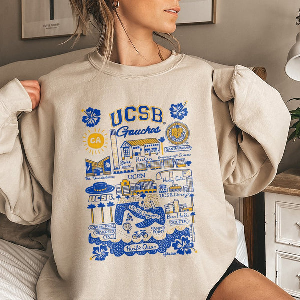UCSB Gauchos Sweatshirt | Illustrated University of California Santa Barbara Map Art | Premium Cotton Blend | Gift for Studen