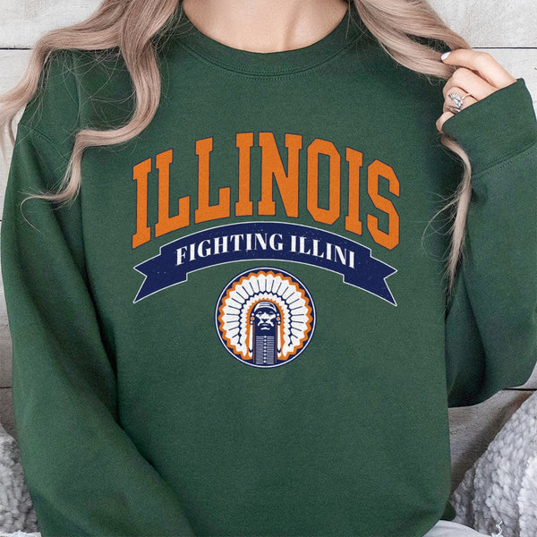 Illinois Fighting Illini Sweatshirt | Vintage Style College Football Crewneck | Premium Cotton Blend | Gift For Alumni Fans M