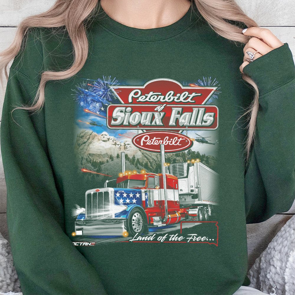 Peterbilt Truck Sweatshirt | Sioux Falls American Flag Graphic | Premium Cotton Blend | Gift for Trucker Driver Apparel