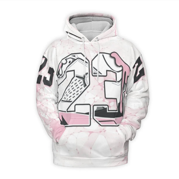 Number 23 Sneaker Hoodie | Pink Marble Graphic Art | Premium Polyester Fleece Pullover | Streetwear Gift for Basketball Fans
