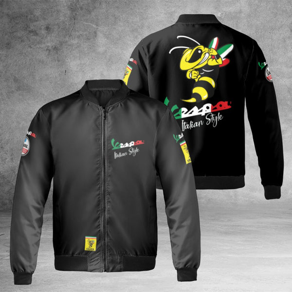 Italian Style Scooter Bomber Jacket | Wasp Mascot & Flag Graphic | Durable Nylon Outerwear | Unisex Streetwear Gift for Motor