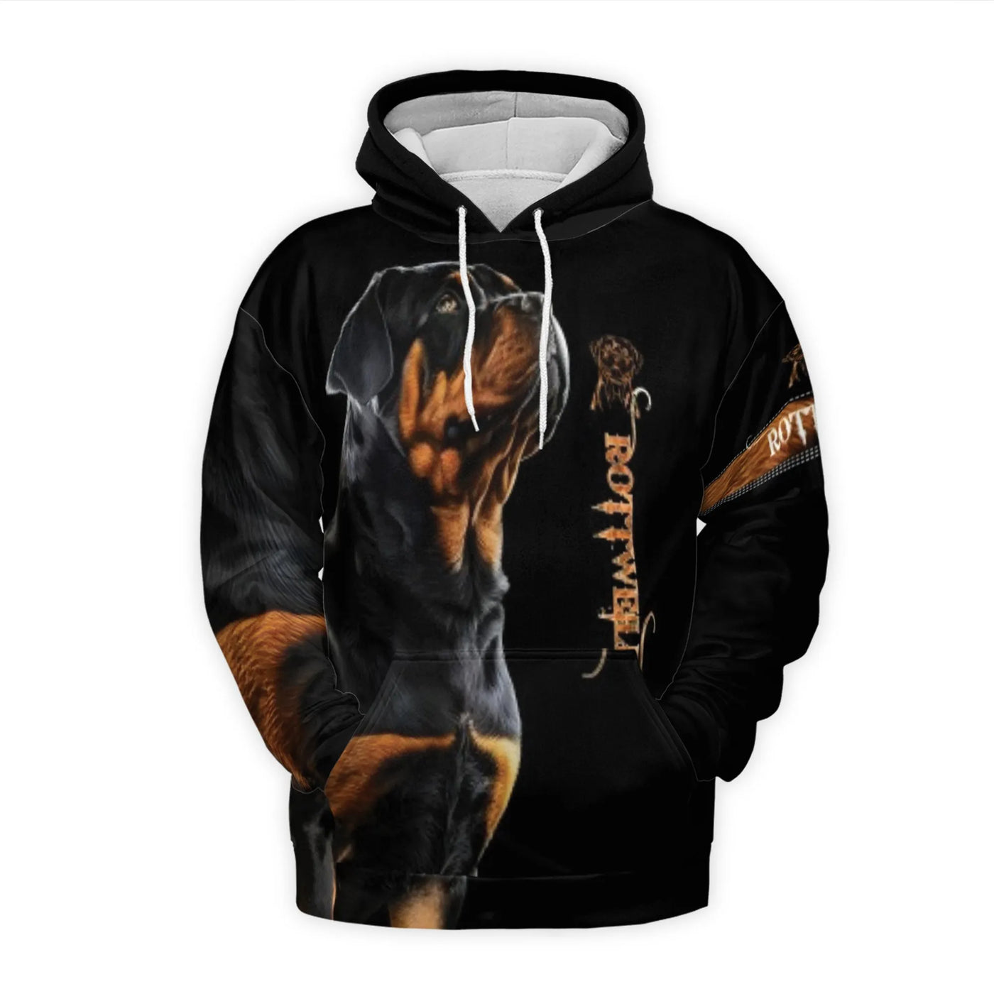 Rottweiler 3D Hoodie | Realistic Dog Portrait Graphic | Premium Polyester Brushed Fleece | Unique Gift for Dog Lovers